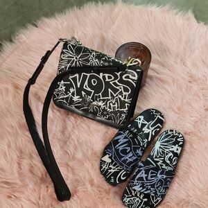 Michael Kors Black and White Crossbody Bag and Slides